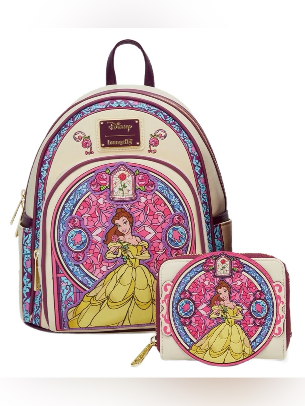 Loungefly Disney Beauty & the Beast Belle Stained Glass Mini Backpack & Wallet